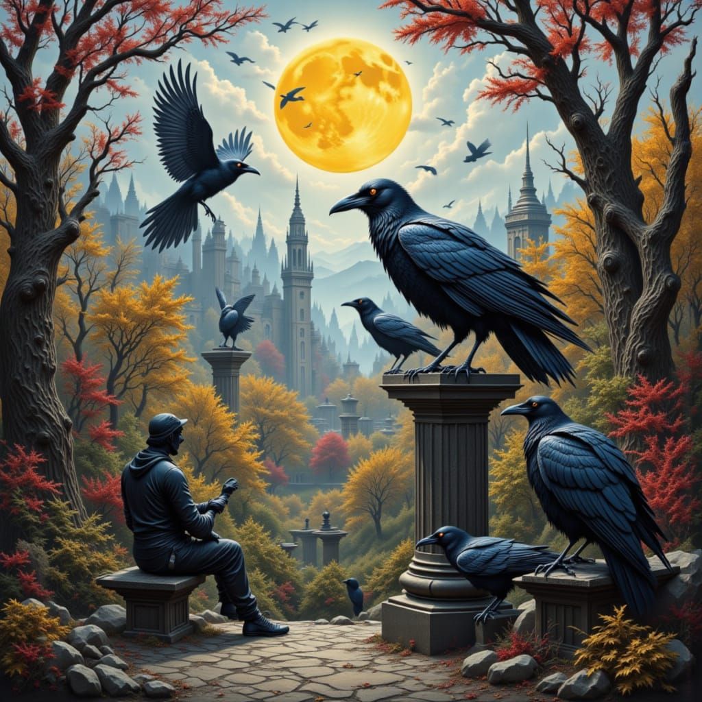 Murder of Ravens on Park Statue