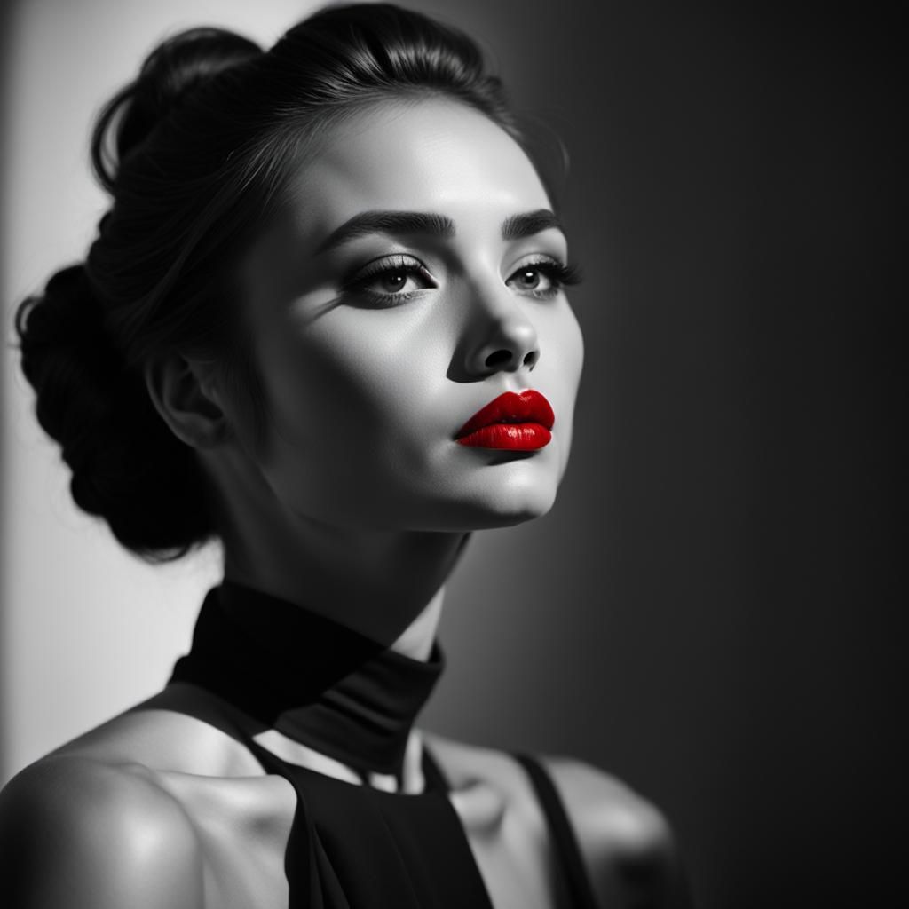Macro Shot of Woman with Red Lips in Monochrome