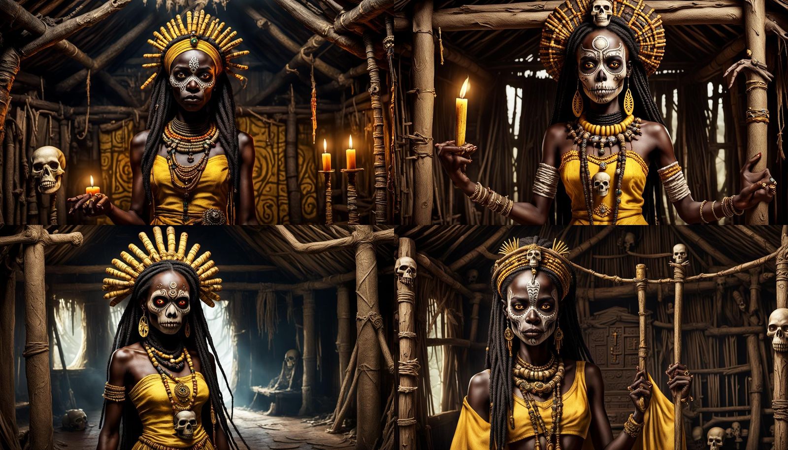 A voodoo priestess in a creepy hut