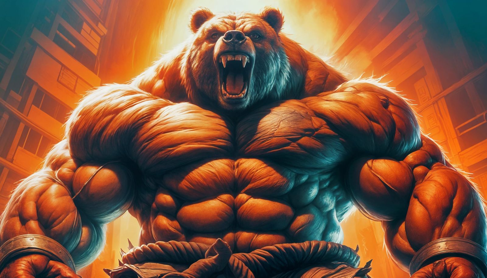 Cyberpunk Grizzly Bear Terminator in Dark Fantasy Romance St...