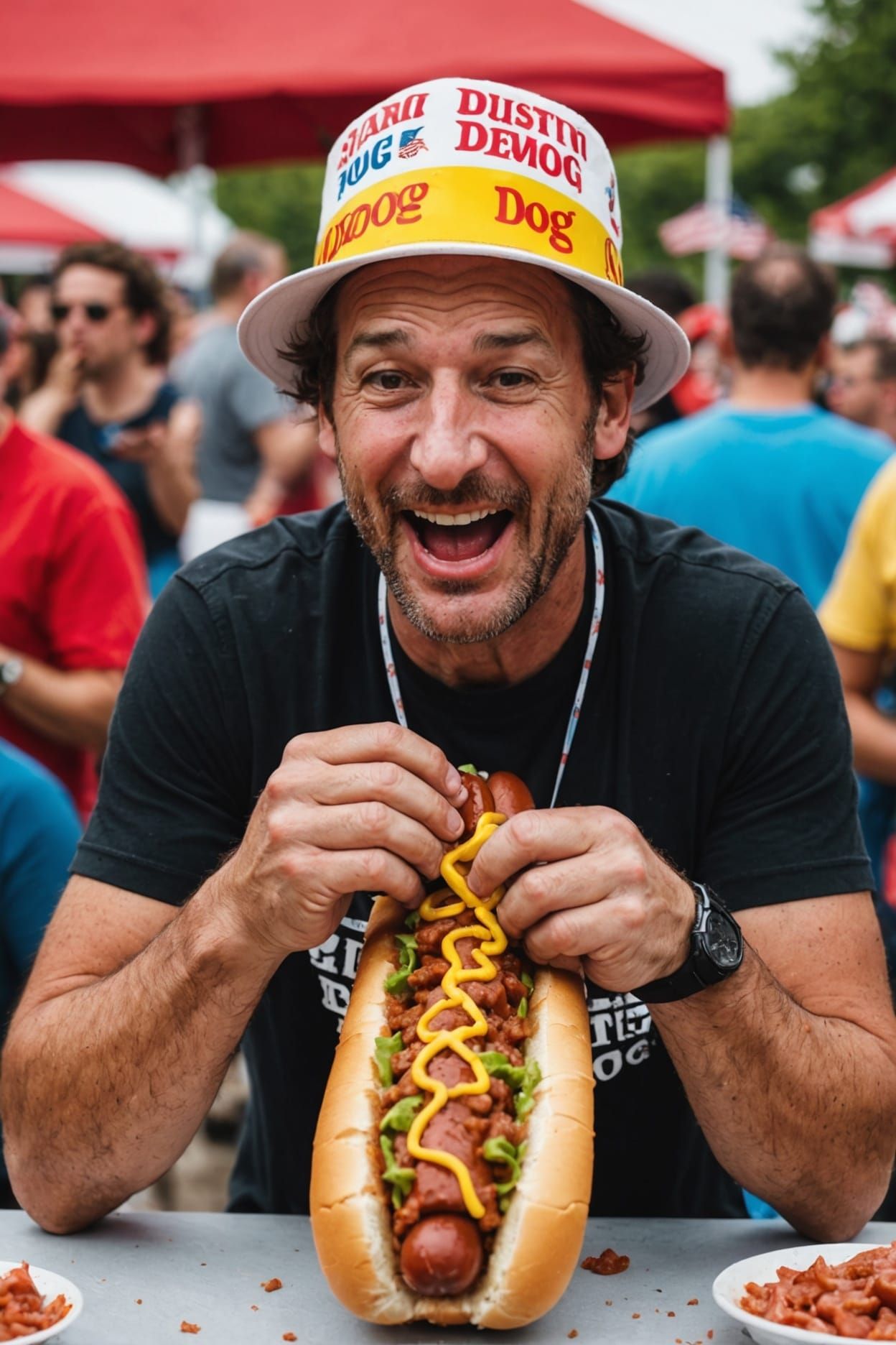 Man Competes in Hot Dog Eating Contest