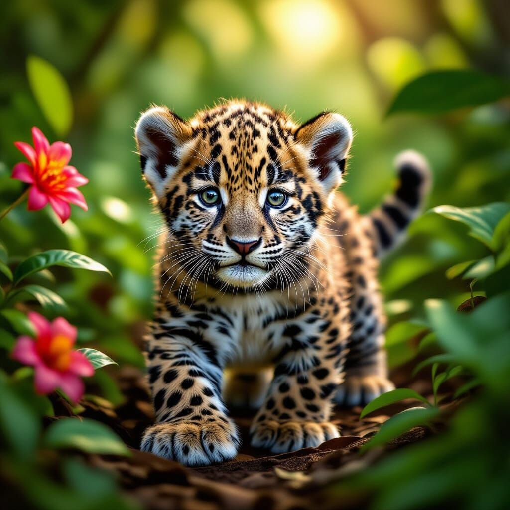 Jaguar Cub Explores Jungle in Photorealistic Style