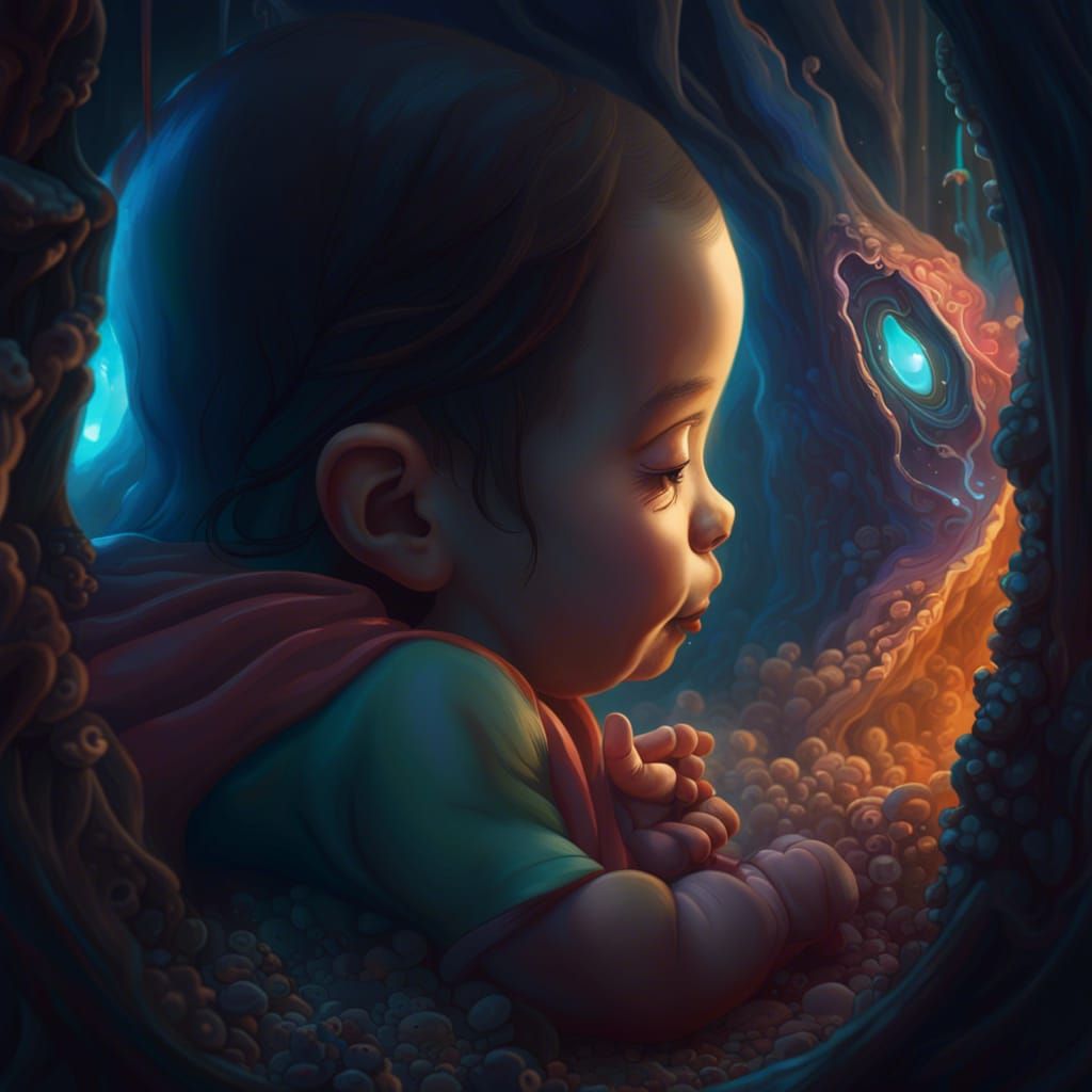Baby Watches Mobile in Womb: Fantasy Concept Art