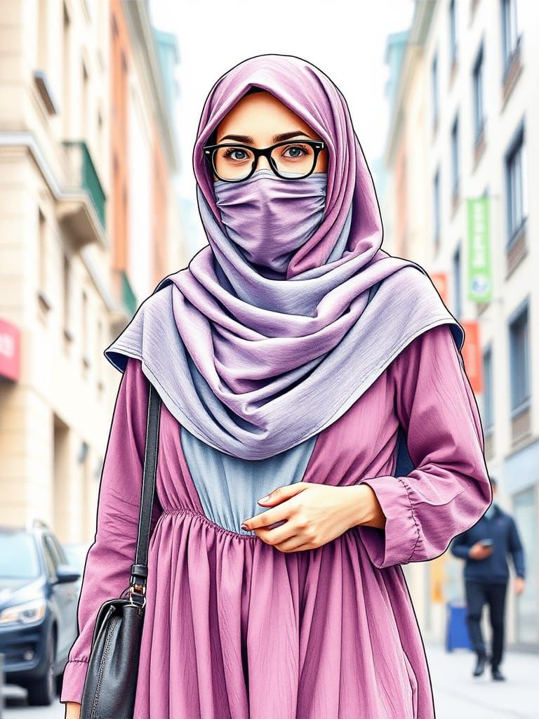 Pop Art Portrait of Hijabi Woman in City
