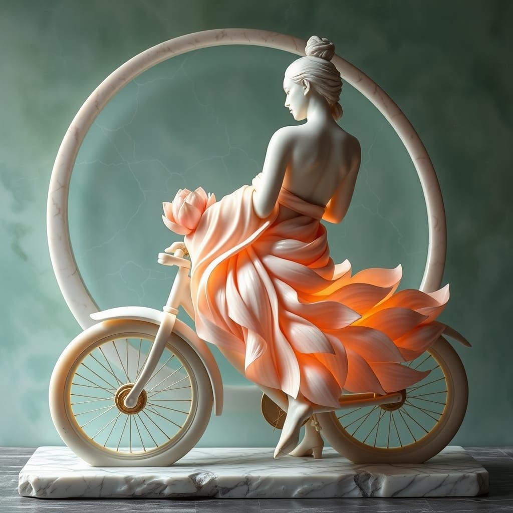 Marble Muse on Quartz Bicycle: Lotus Transformation