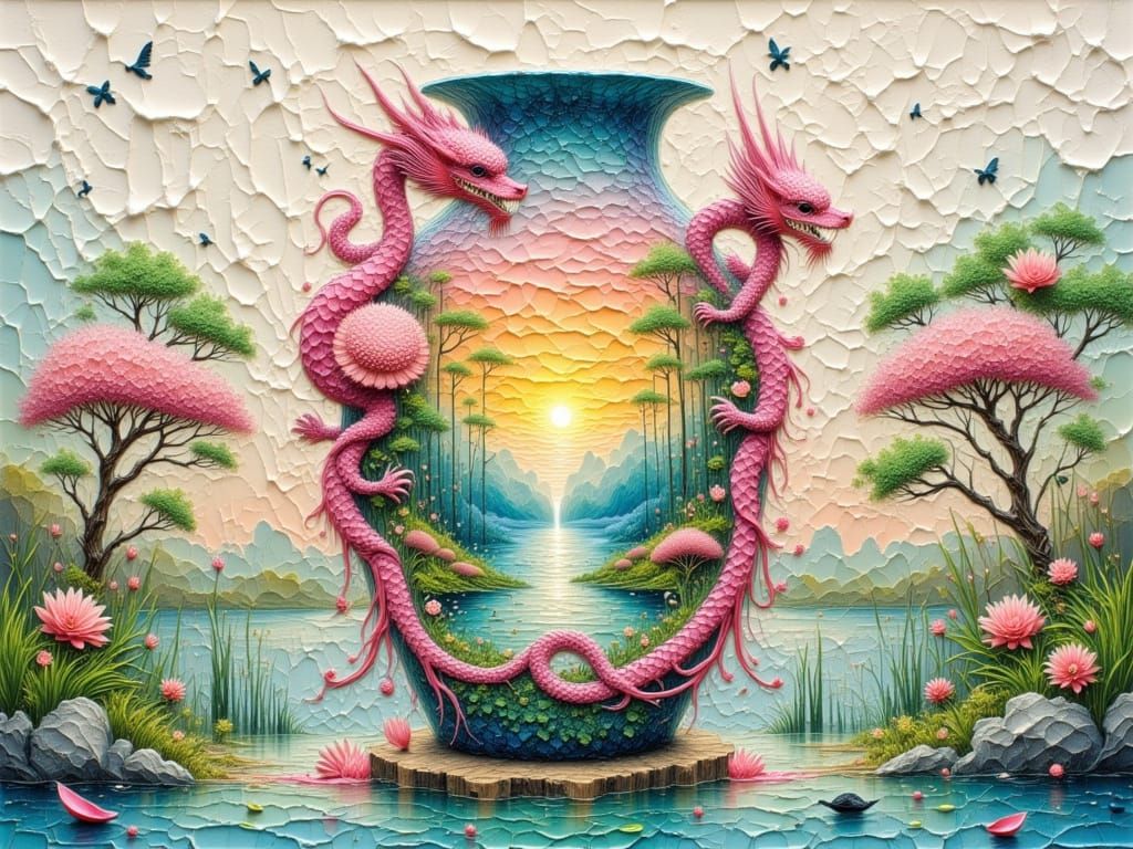Dragon Vase Reveals Magical Garden, as Digital Art