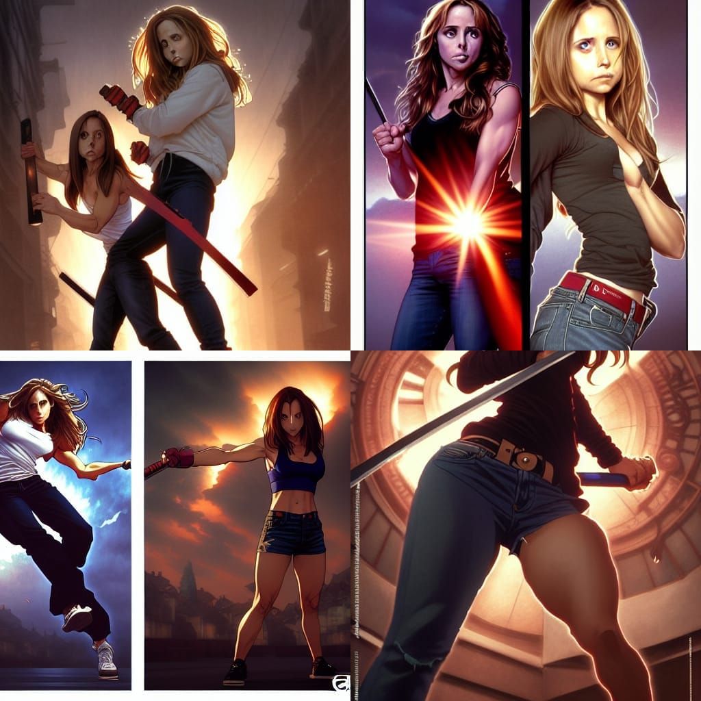 Buffy vs Baki: Epic Crossover in Art Nouveau Style