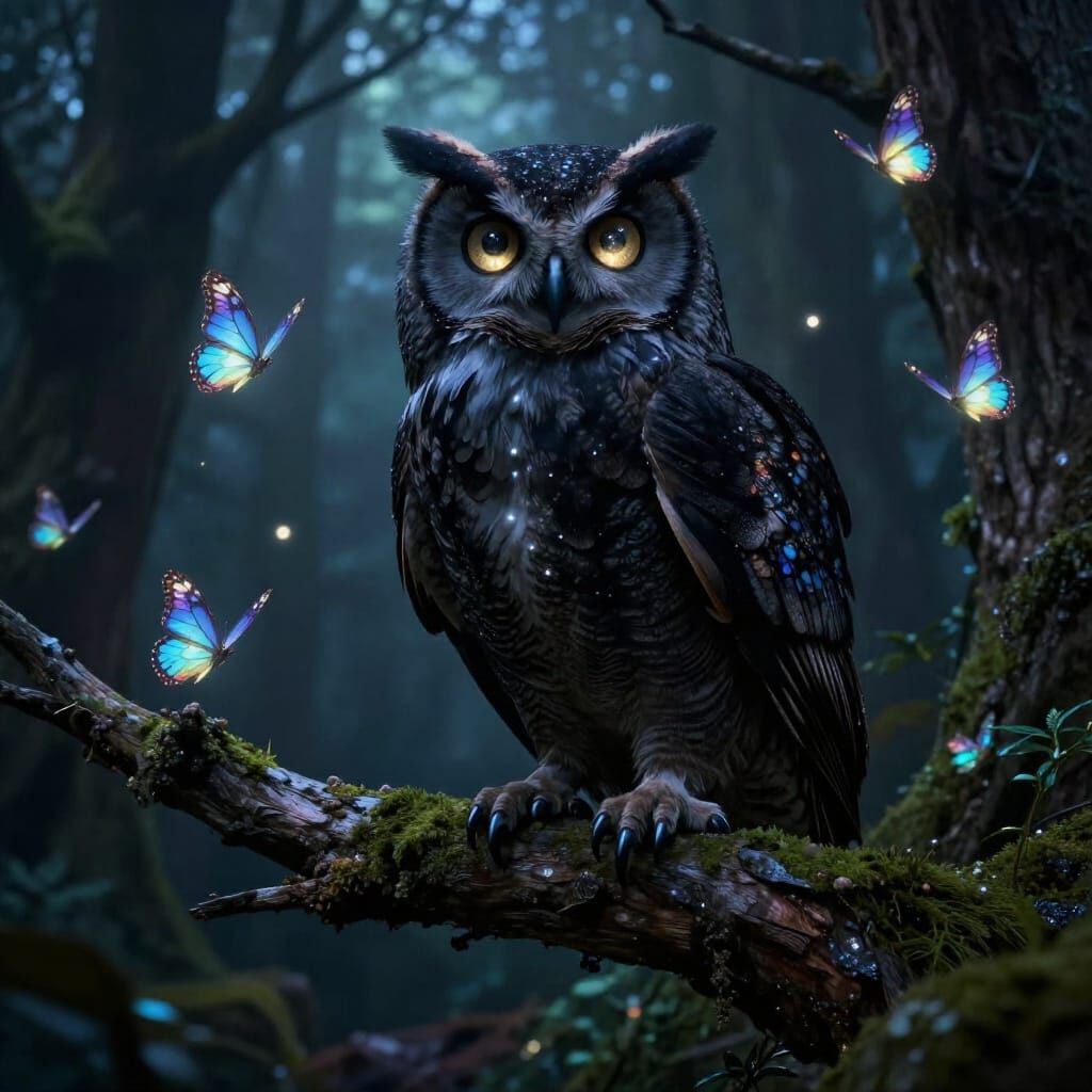 Ancient Starlight Owl in Enchanted Twilight Forest