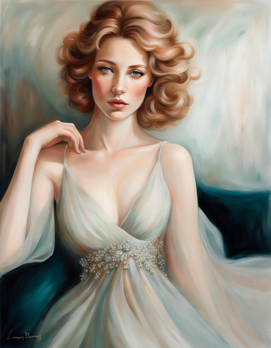 Ethereal Portrait of Laura Browny in Watercolor Splash Art