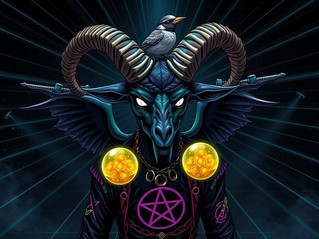 Cyberpunk Goat Demon in Hyperrealistic Street Art Style