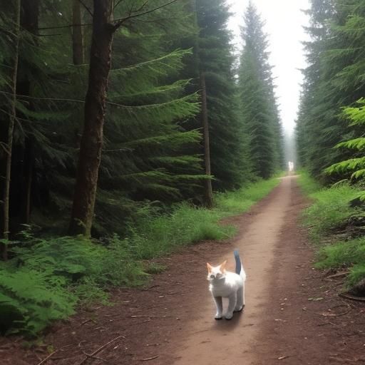 Cute Cat Running Freely in Forest