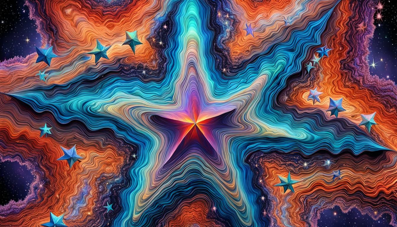 Iridescent Stars in Abstract 3D Art