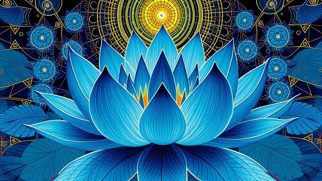 Egyptian Blue Lotus in Vibrant Fractal Patterns