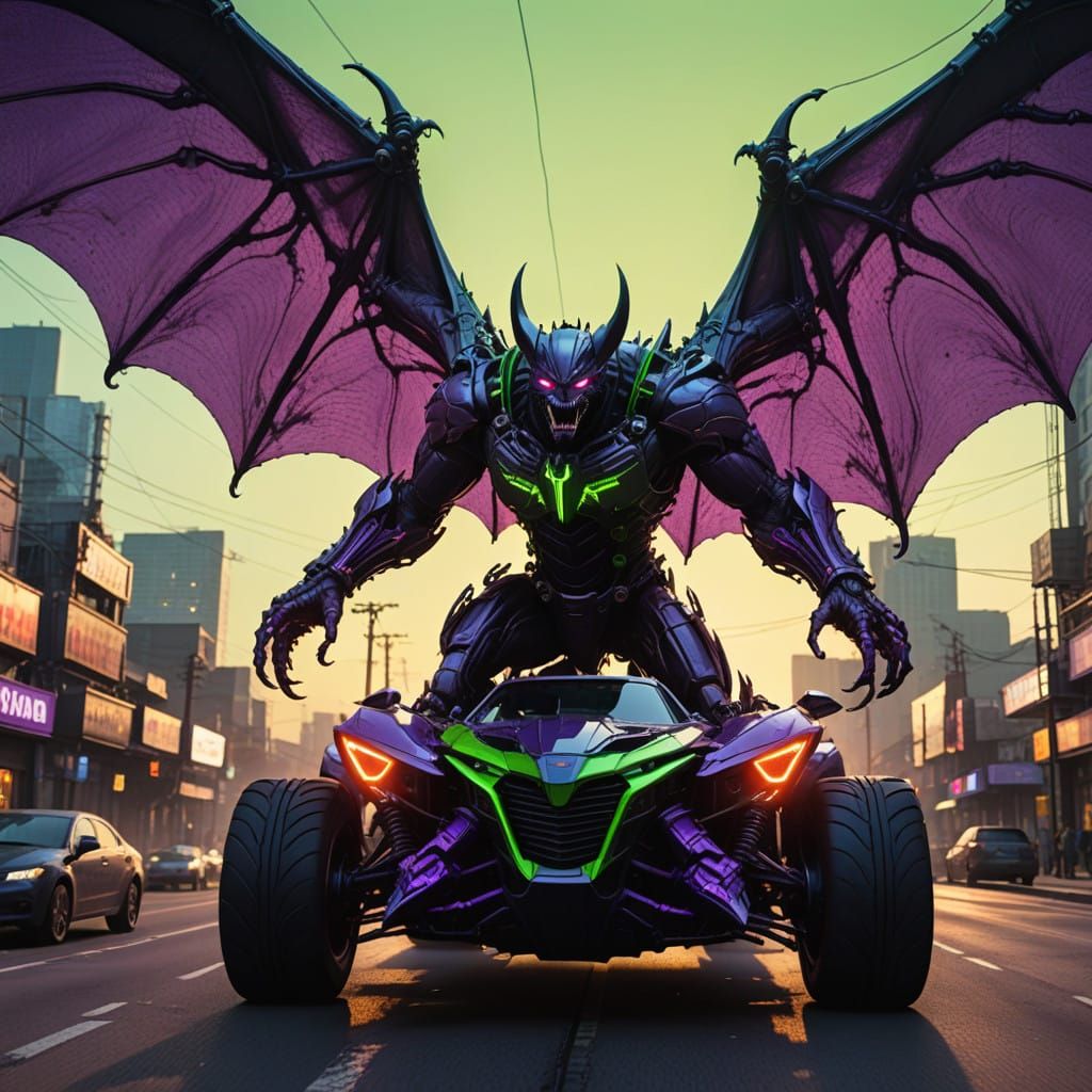 Cybernetic Bat Idol Awakens, Chrome Exoskeleton Glowing with...