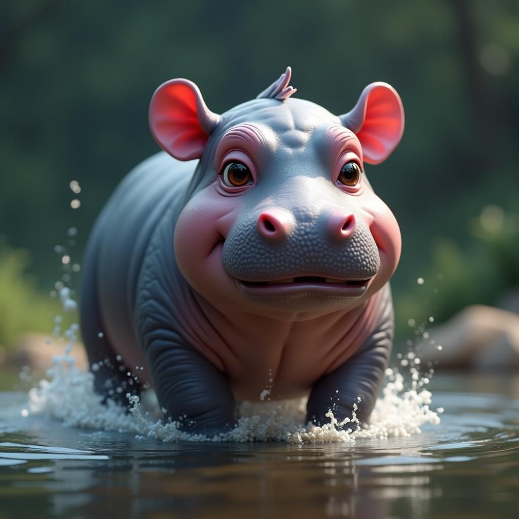 Moo Deng Baby Hippo in Thailand: Detailed Matte Painting