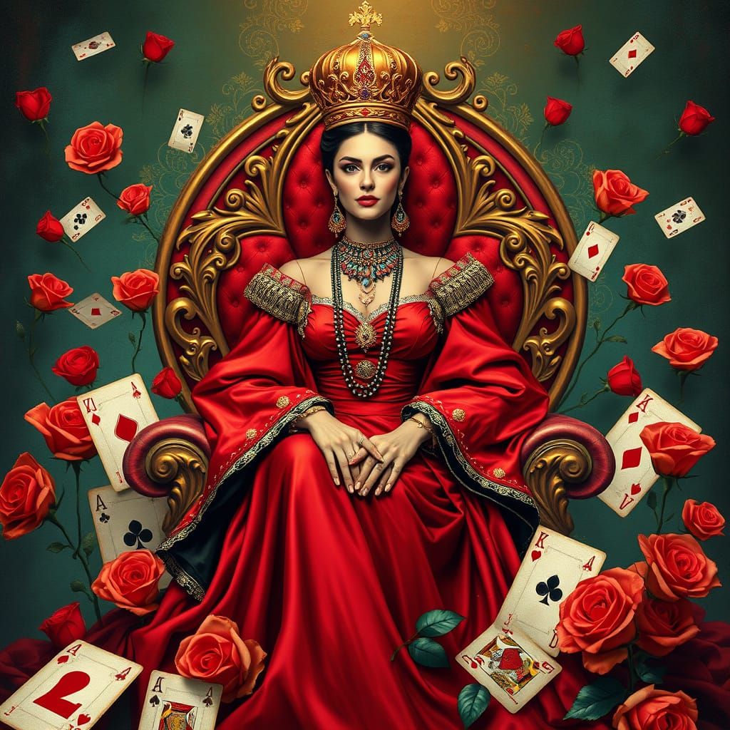 Queen of Hearts in Surrealist Style