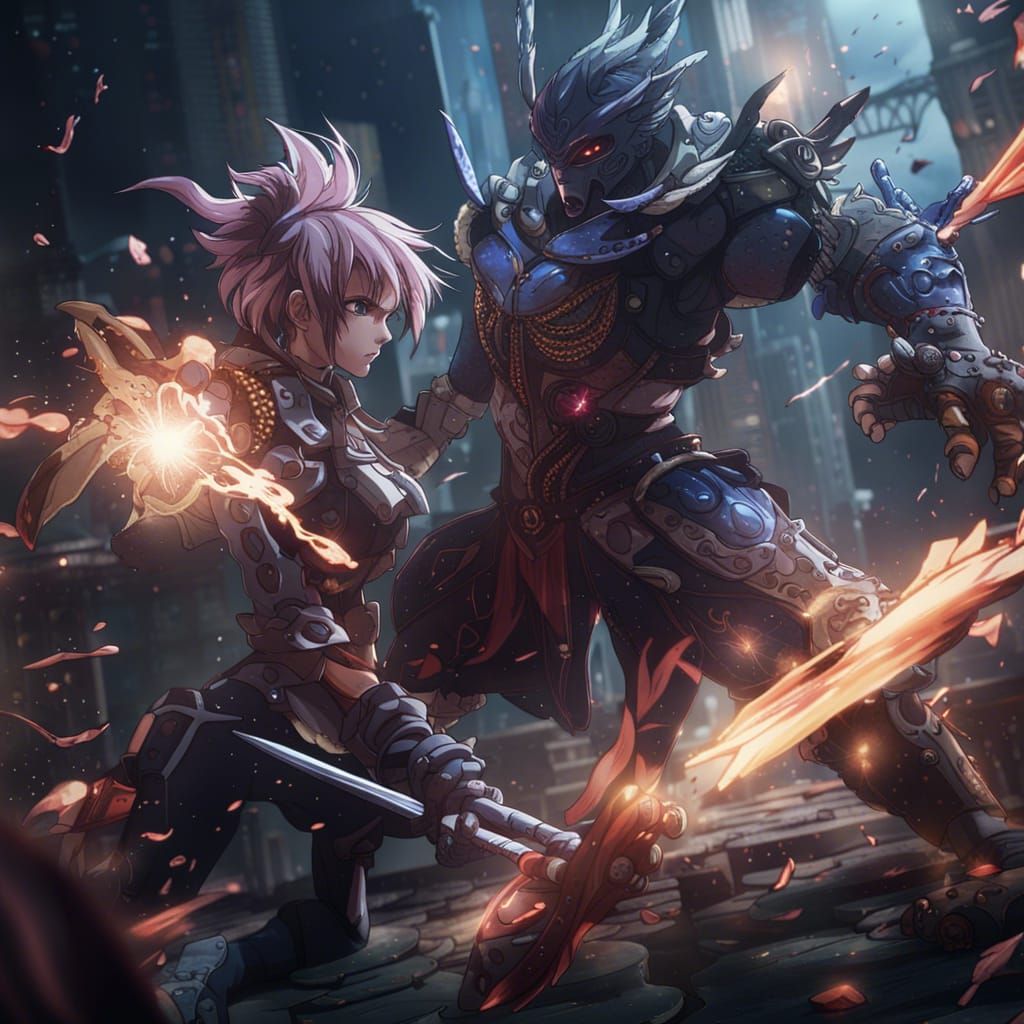 Anime Characters Clash: Detailed Fantasy Art