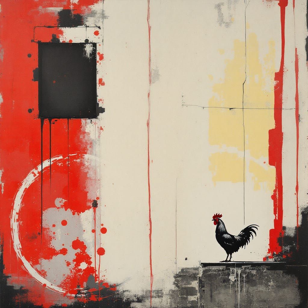 Urban Rooster Waits in Monochromatic Solitude