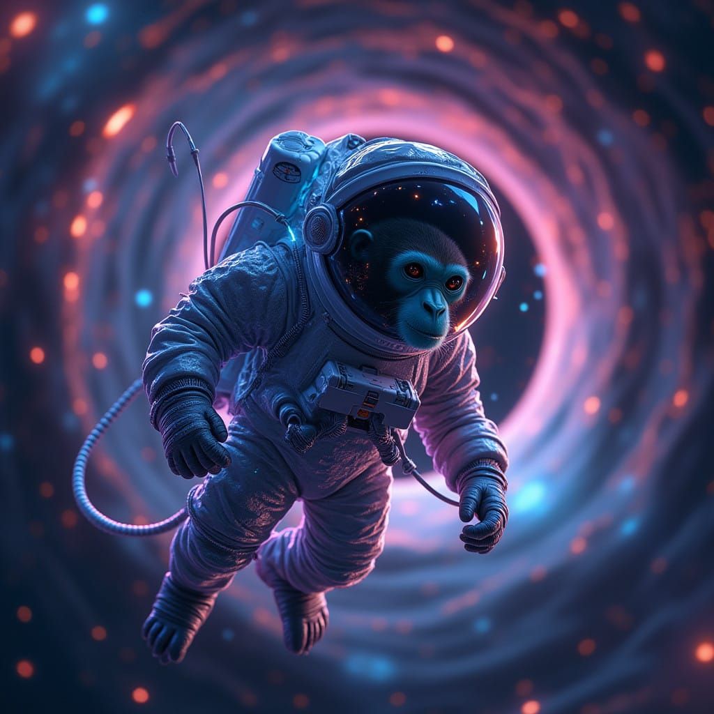 Cyberpunk Astronaut Blurs Through Black Hole