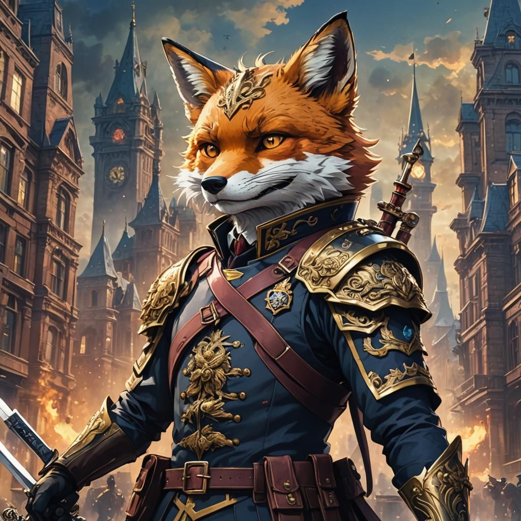 Anime Tactical Fox Portrait in Victorian Military Outfit