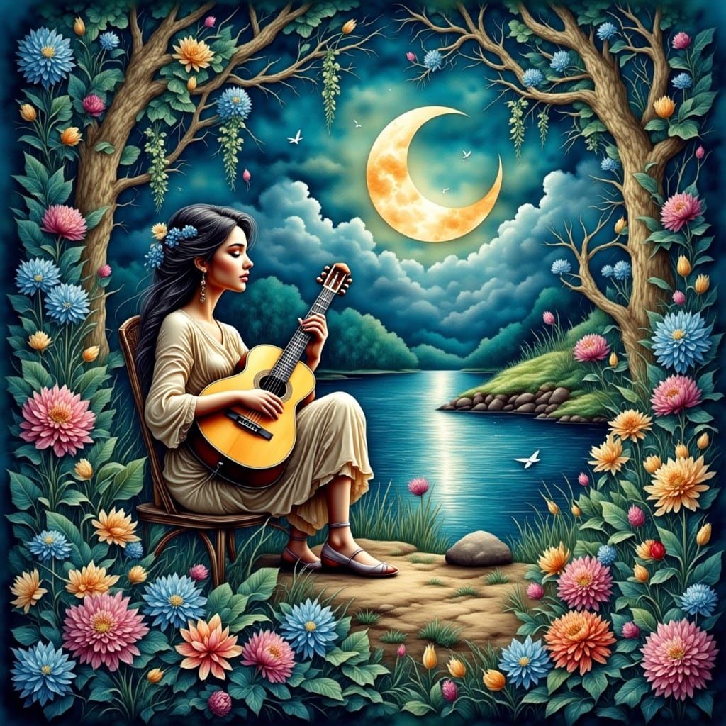 Ethereal Fantasy Art: Antique Watercolor Field Scene