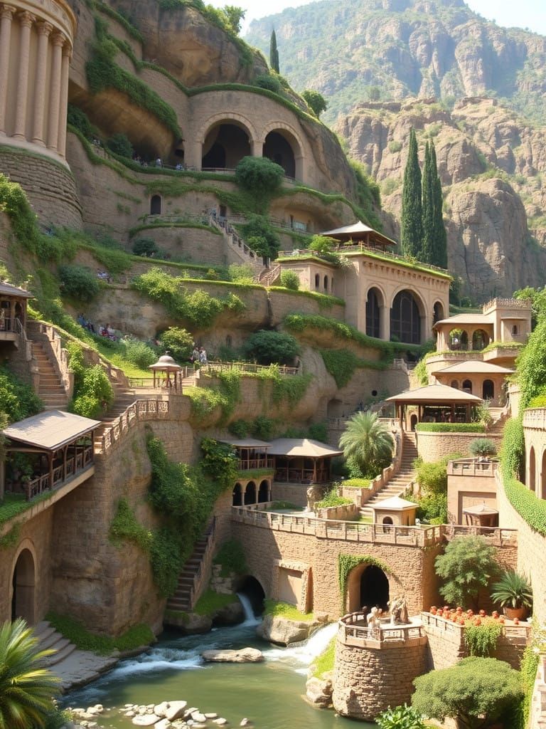 Ancient Wonders of Babylon, Layered Gardens in a Mountain Oa...