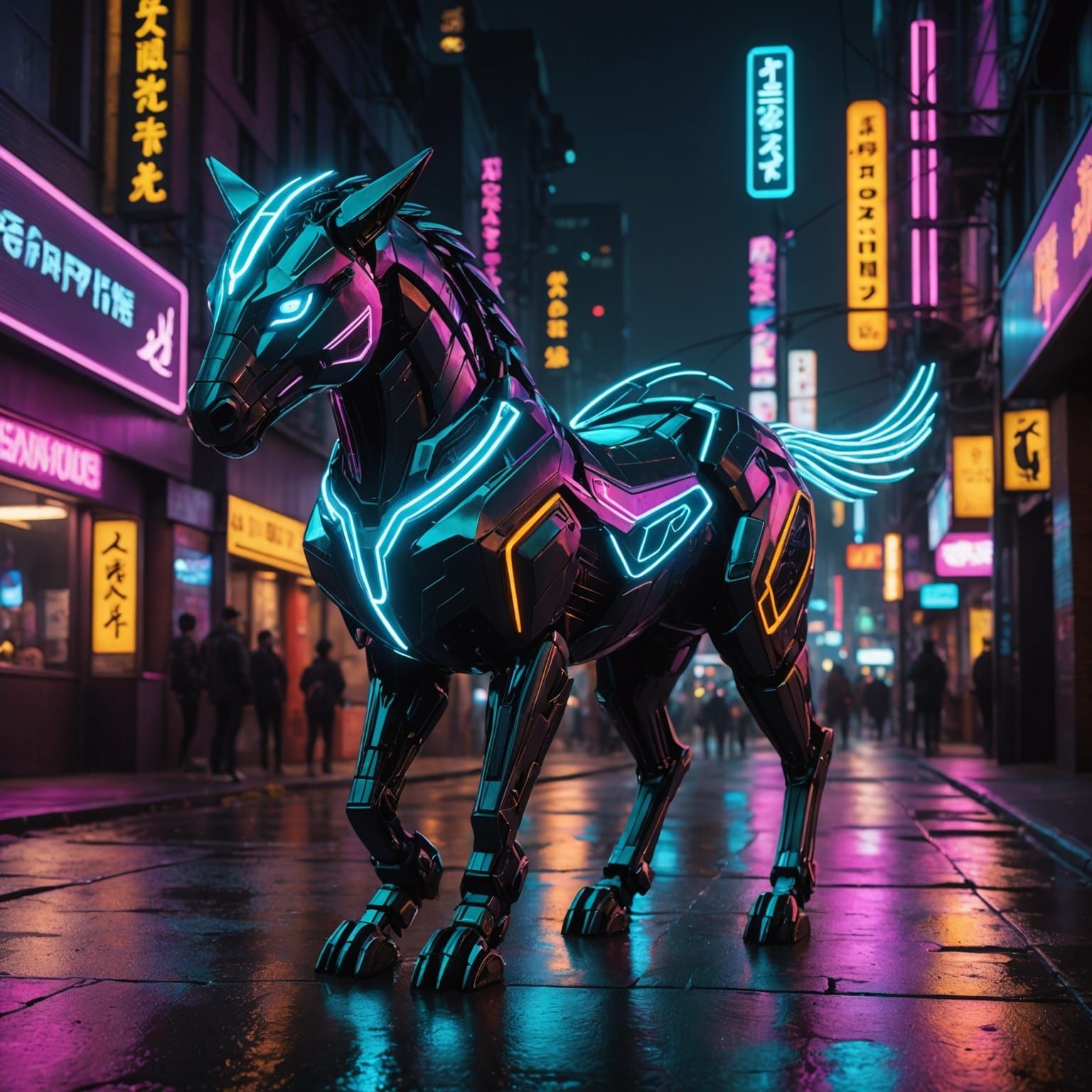 Cyberpunk Pegasus with Glowing Neon Circuitry