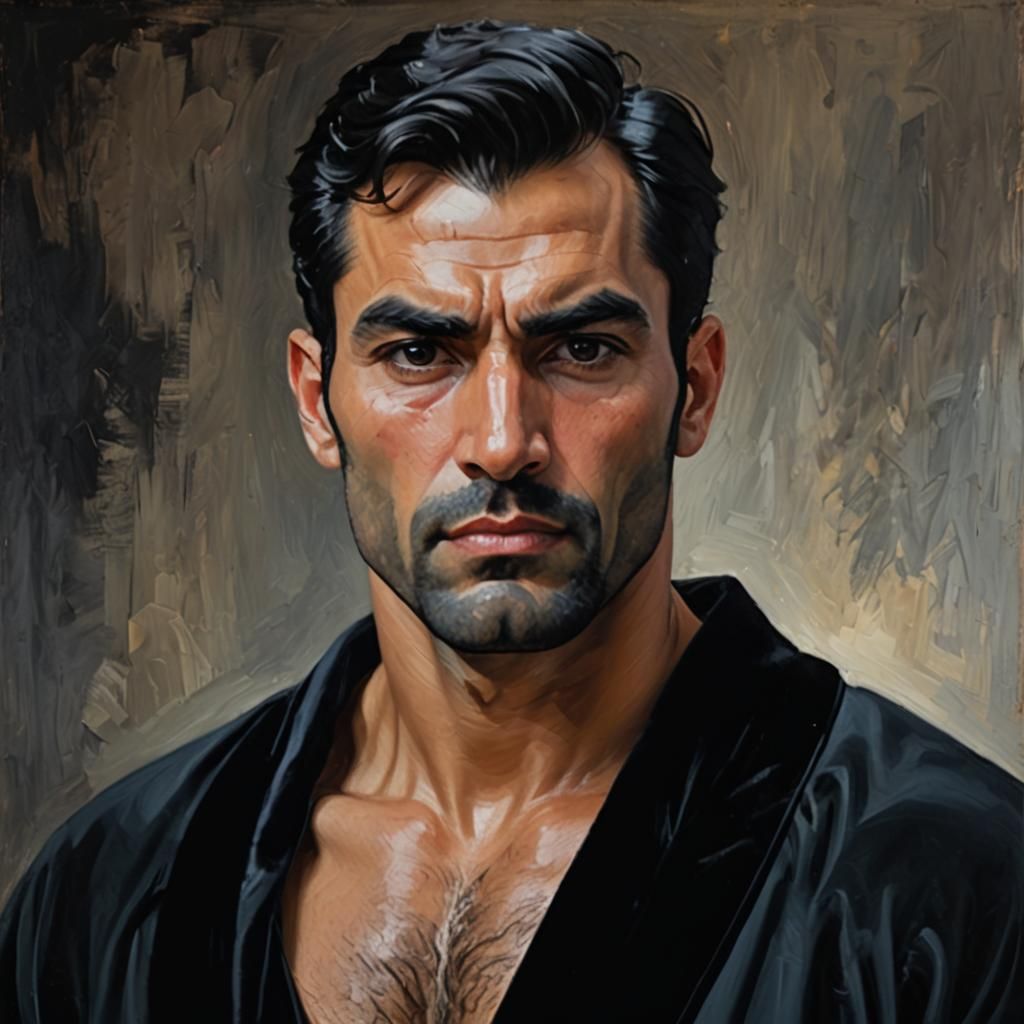 Pensive Man in Black Velvet: Impressionist Oil Painting