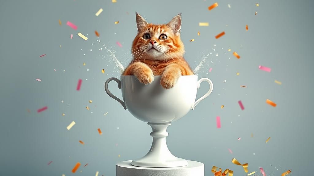Cat Celebrates in Champagne with Confetti