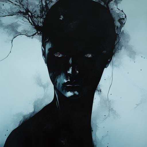 Ethereal Darkness Portrait in Watercolor Style