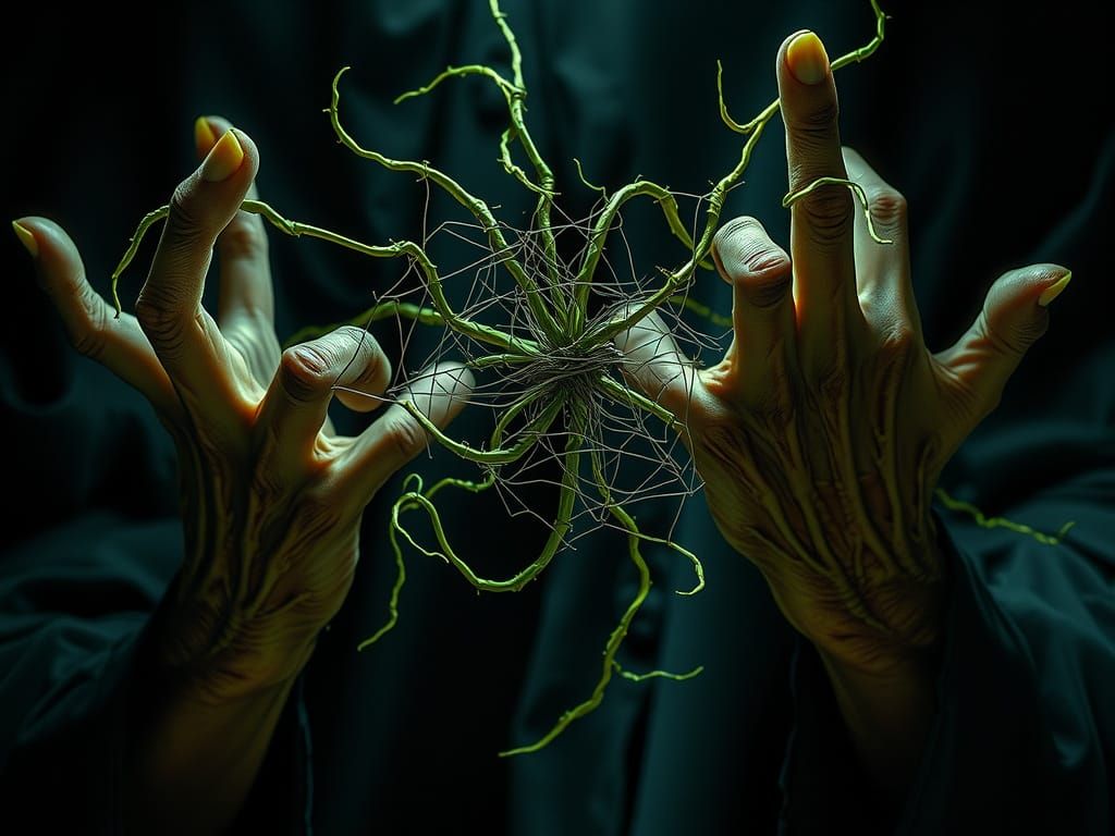 Witch-like Hands Weave Dark Magic in Eerie, Ominous Scene