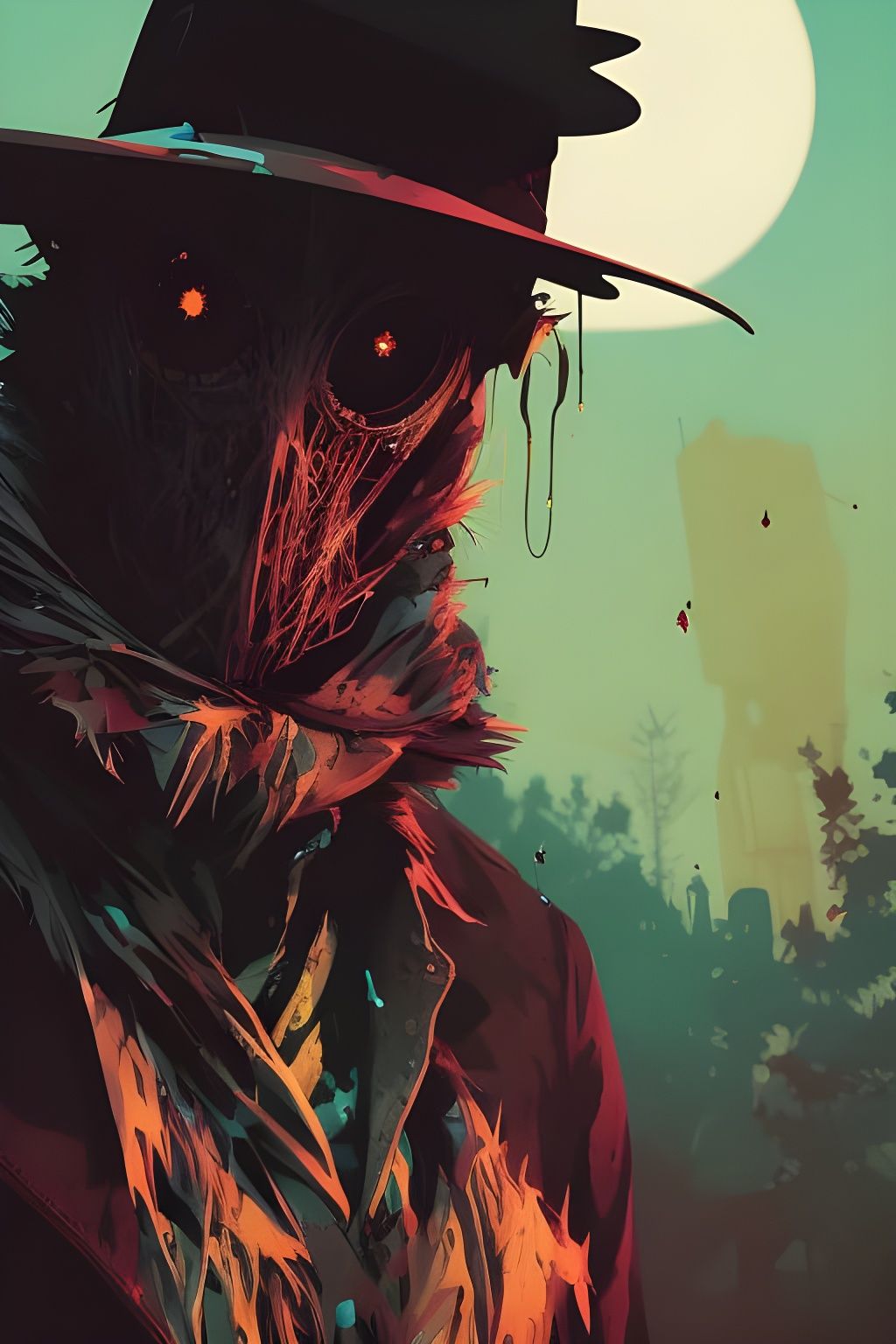 Menacing Scarecrow Portrait in Cel-Shaded Style
