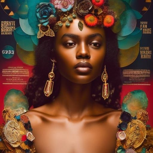 Intricate Dark Skinned Portrait in Meticulous Mixed Media Co...