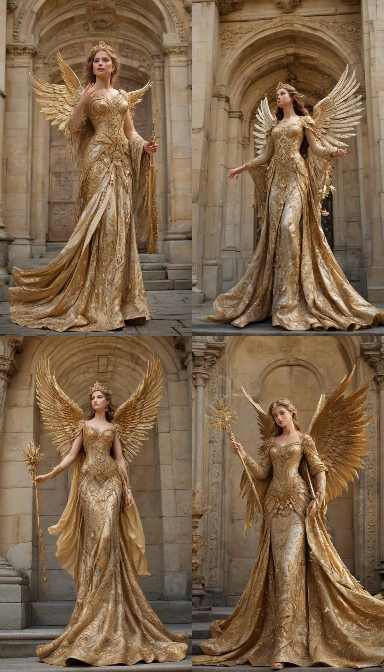 An elegant angel adorned in regal attire with intricate patt...