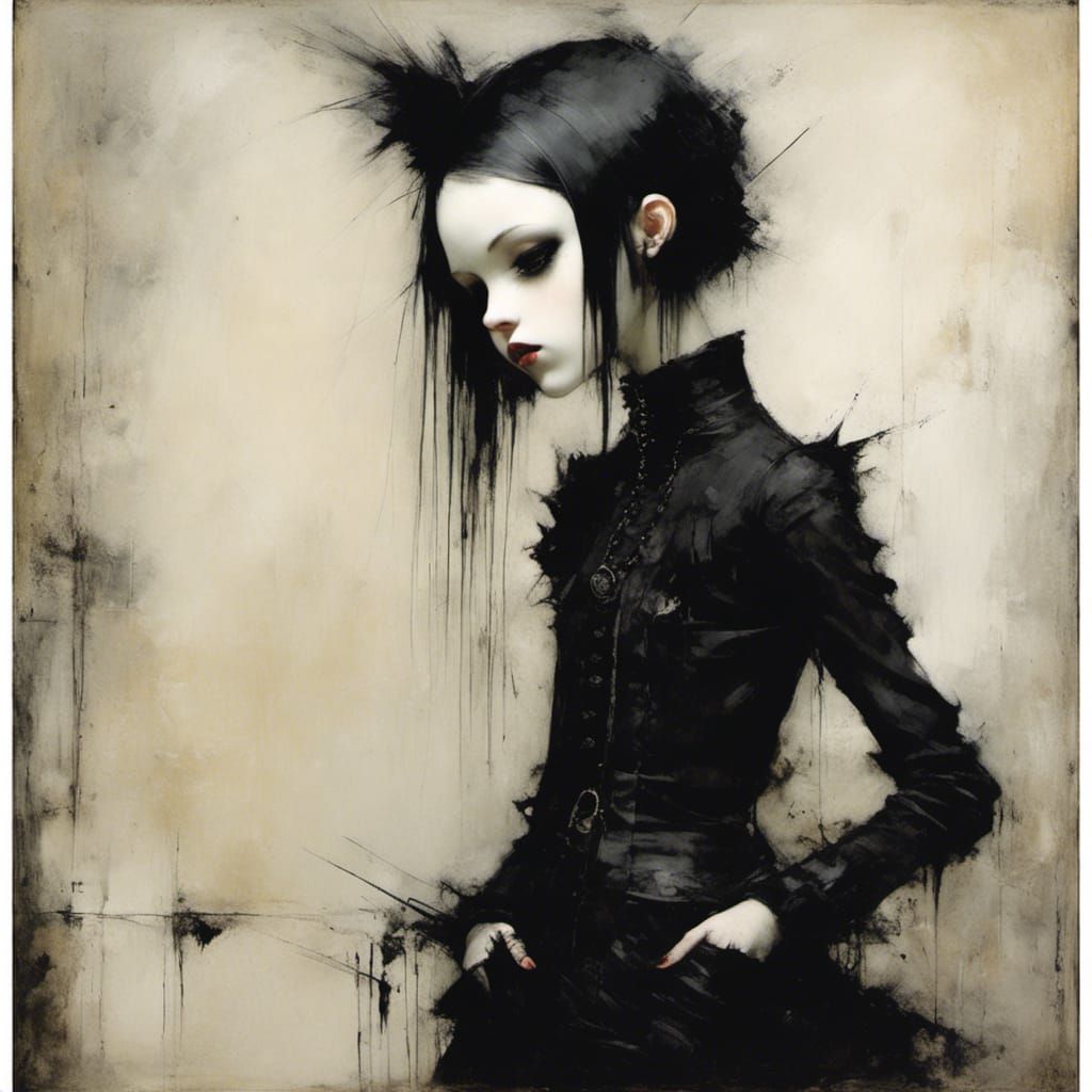 Goth Punk Girl Illustration in Vintage Style