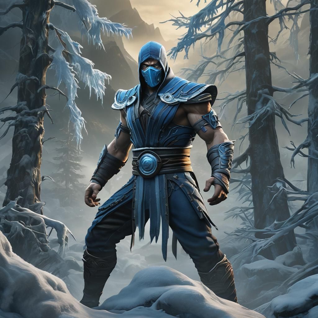 Sub-Zero from Mortal Kombat on Frozen Mountainside