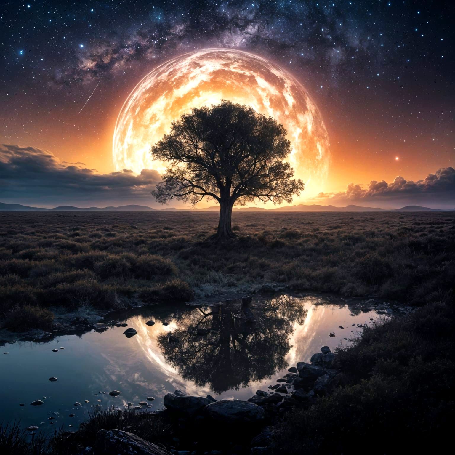 Cosmic Tree Amidst Celestial Darkness
