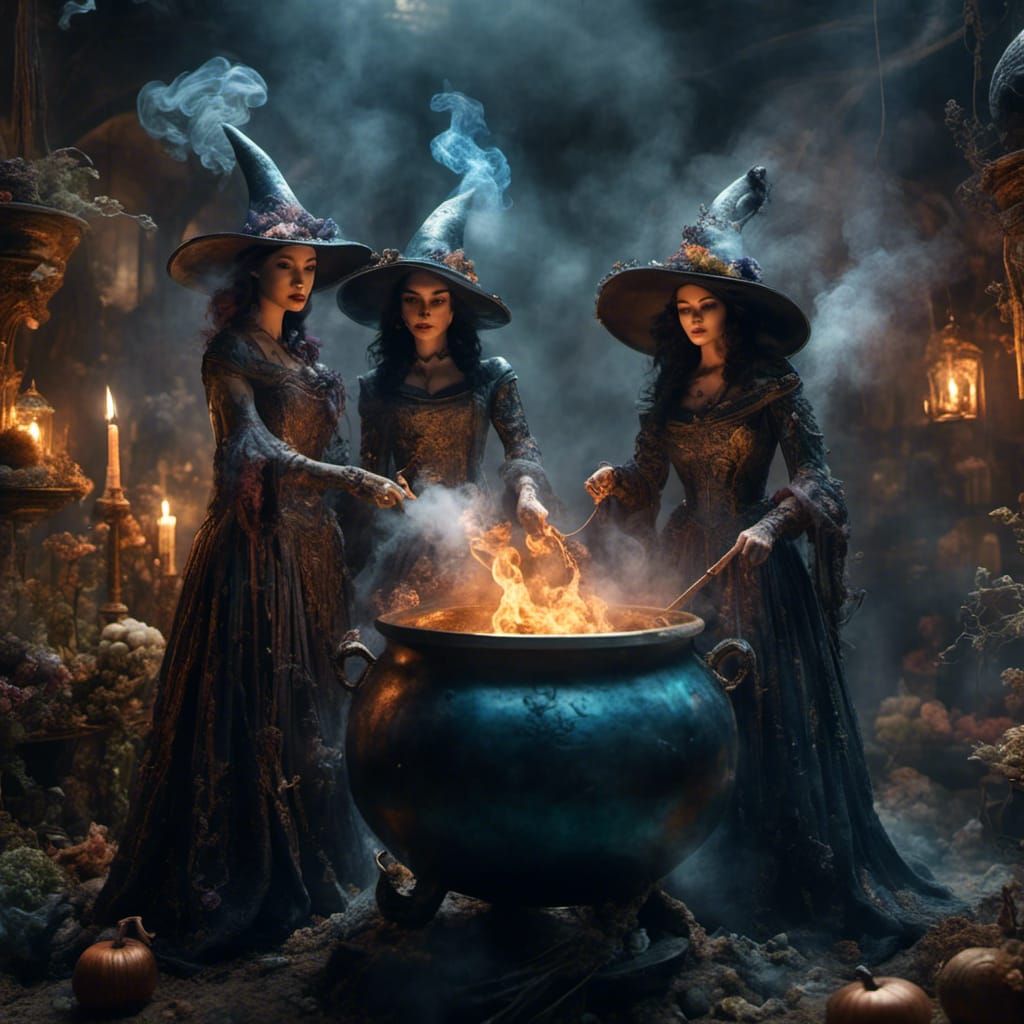 Witches Brew Smoking Cauldron: Detailed Matte Painting