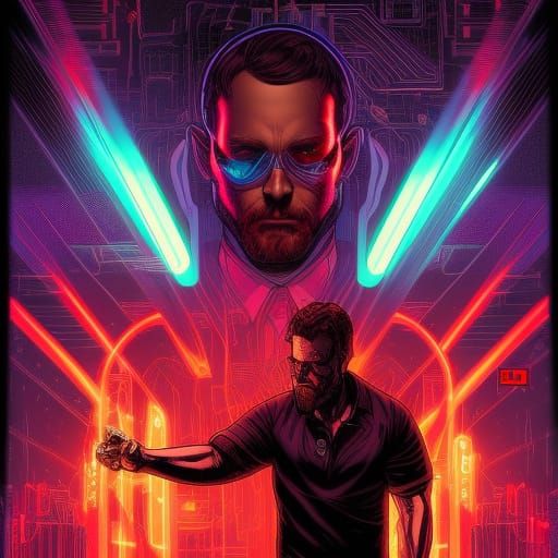 Holographic Comic Art in Cyberpunk Style