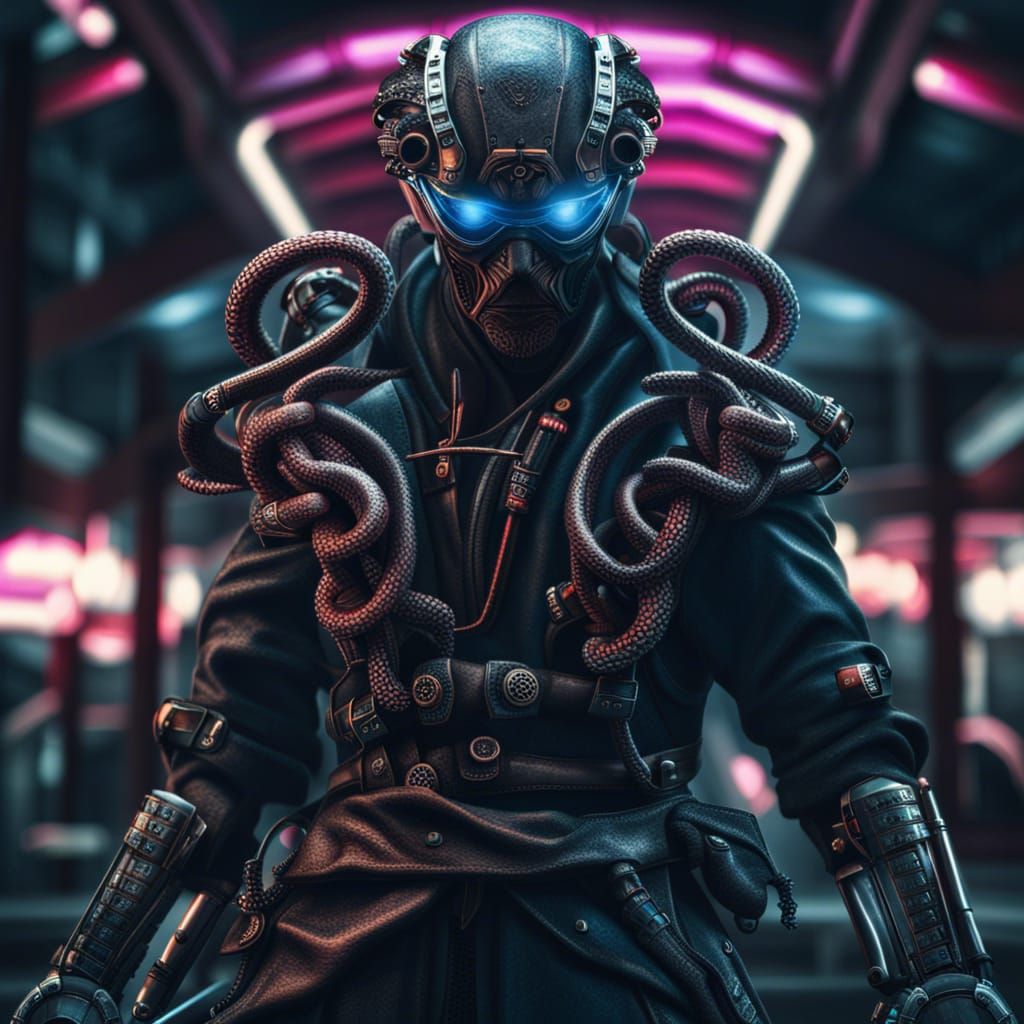 Cyberpunk Dr. Octopus in Futuristic Samurai Style