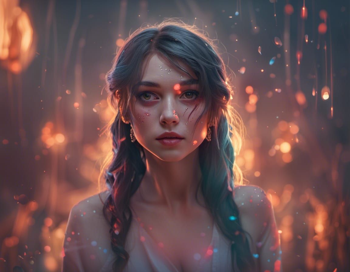 Elf Girl Portrait with Cyberpunk Anime Style