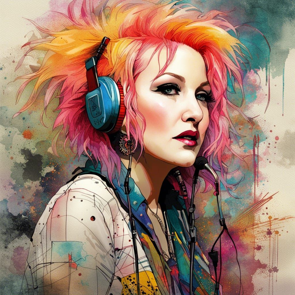 80s Fashion Ink Art Portrait with Mandala