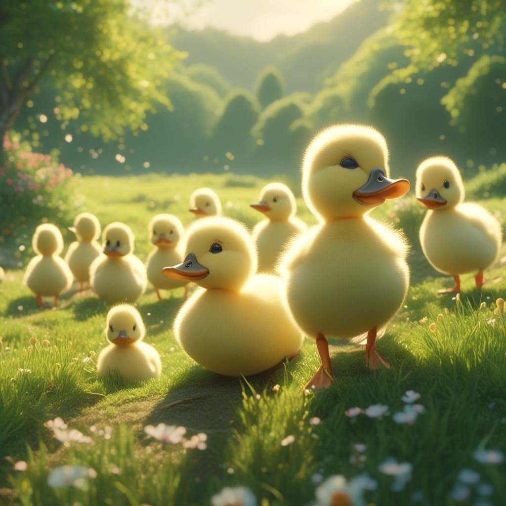 Seven Happy Ducklings in Anime Style