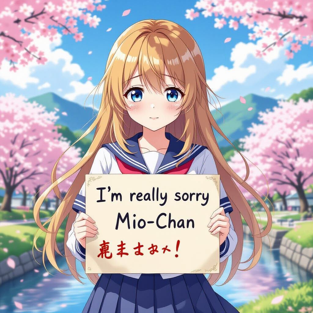Anime Girl Apologizes in Serene Japanese Landscape