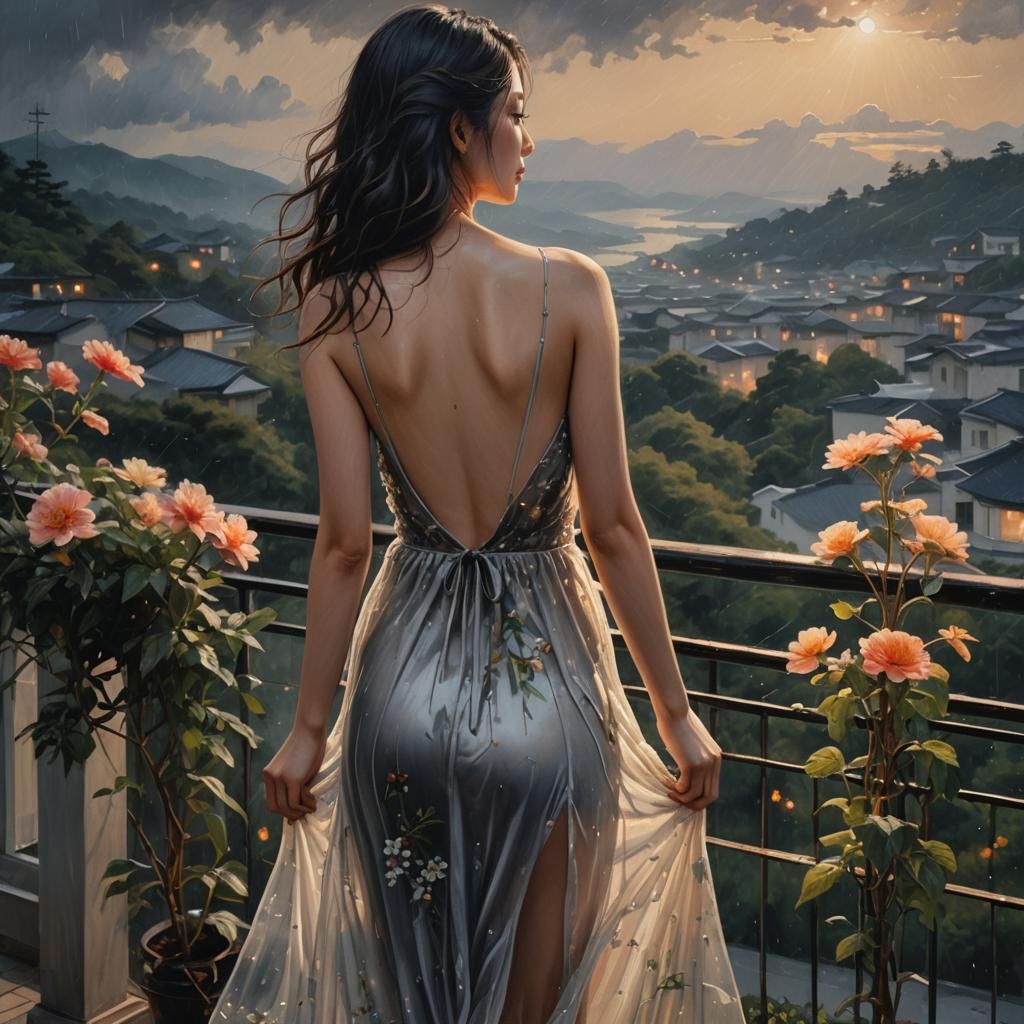 Korean Woman in Ethereal Chiaroscuro Oil Painting