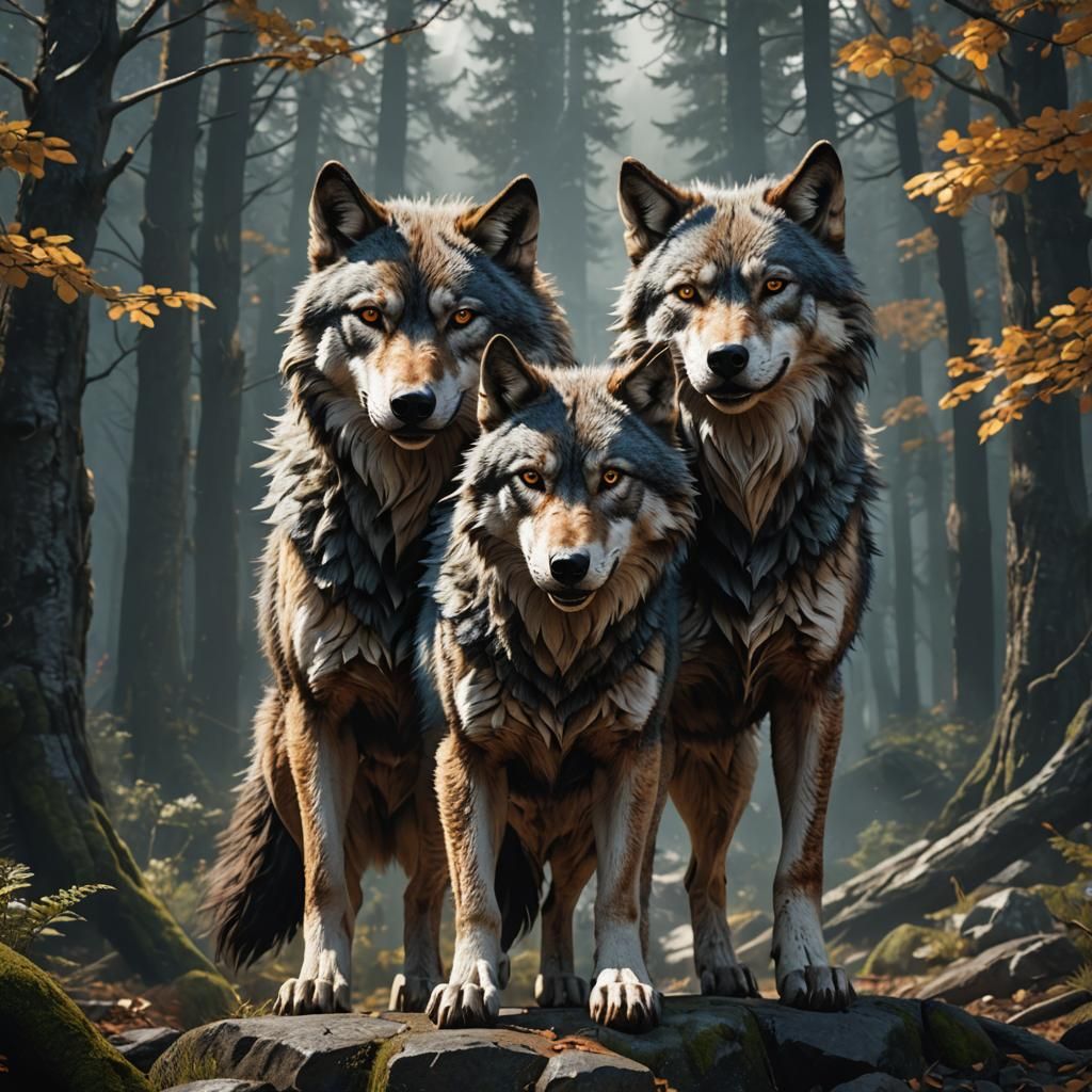 Three-Headed Wolf in Ultra Realistic 8k Resolution