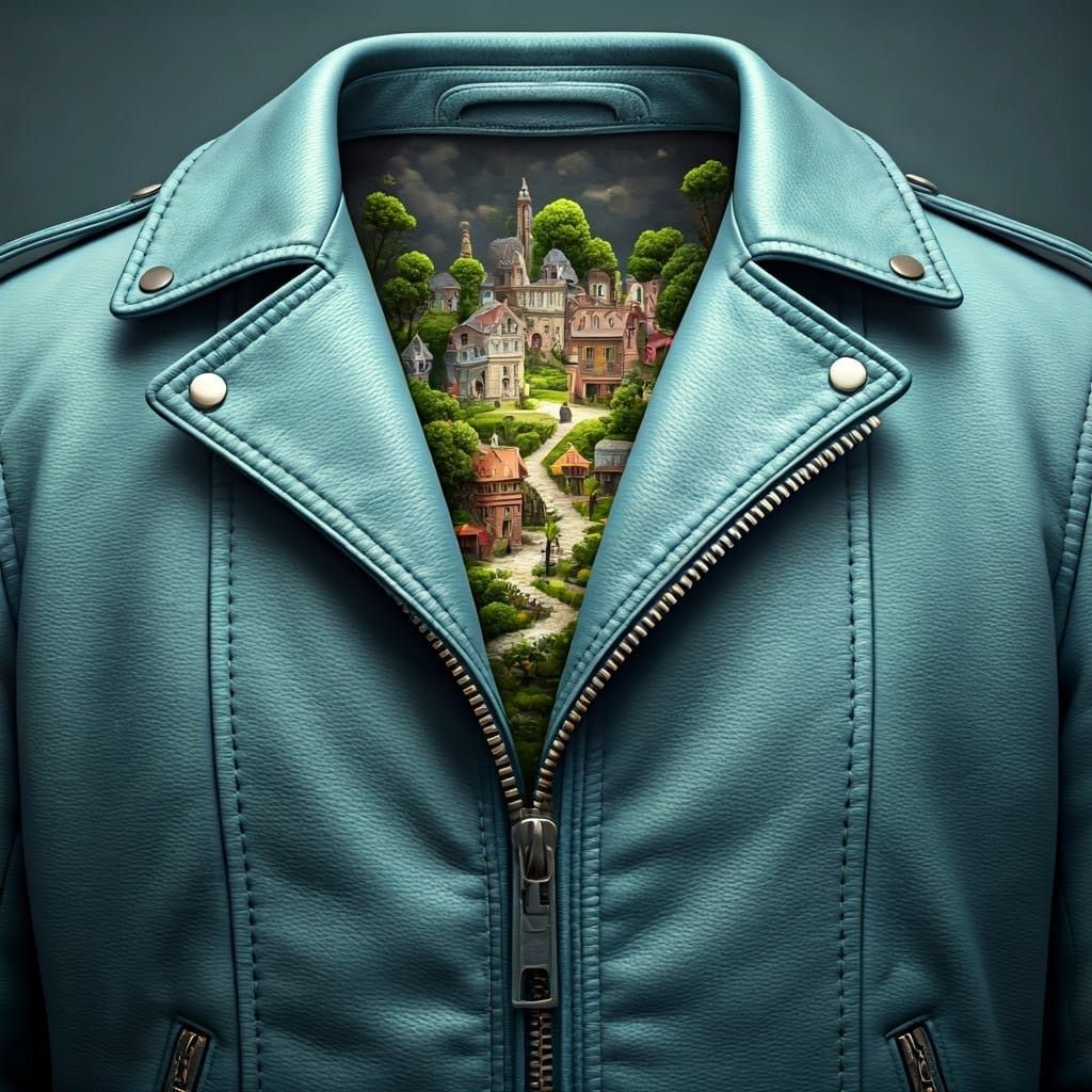 Whimsical Village Hidden Inside a Leather Jacket