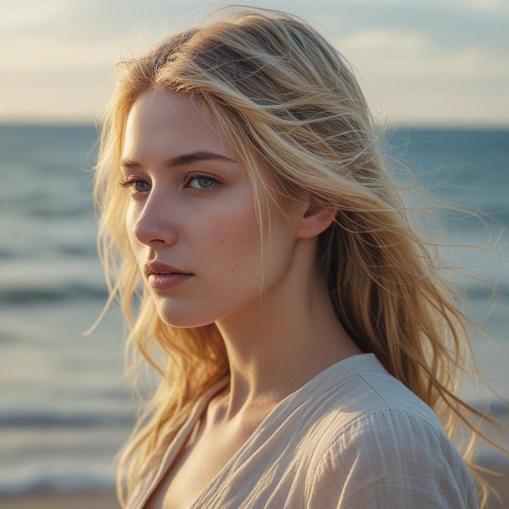 Ethereal Girl by the Sea in Surrealist Style