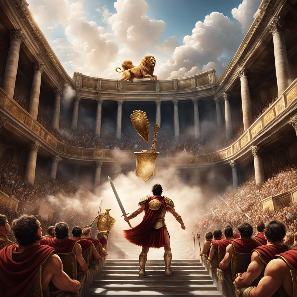 Epic Roman Coliseum Entrance with Lions