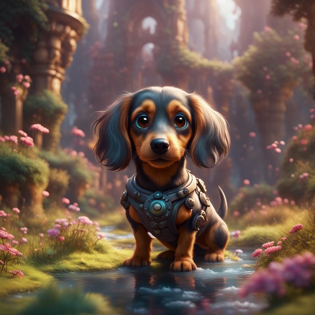 Cute Dachshund Puppy in Detailed Digital Painting